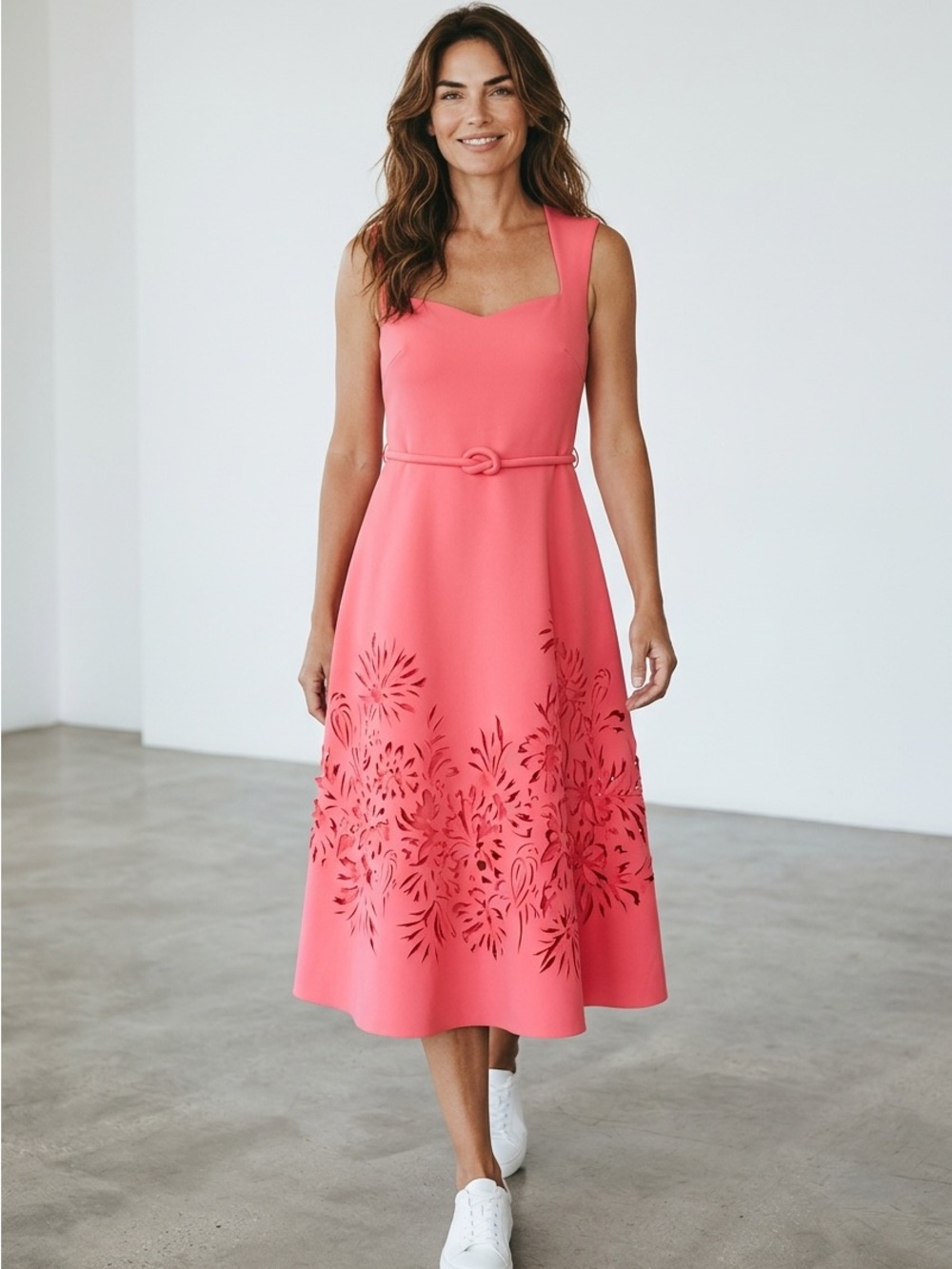 Badgley Mischka Collection Coral Laser Cut Scuba Midi